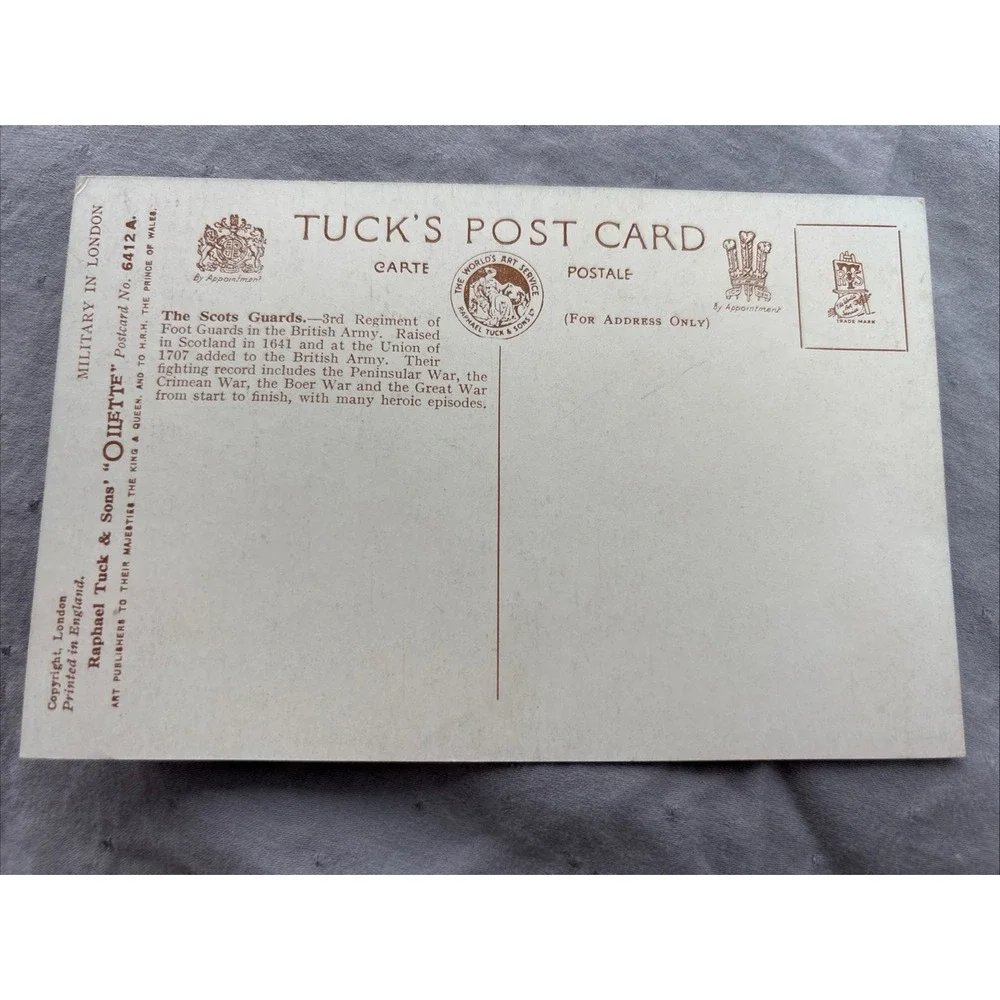 RALPH TUCK'S OILETTE Postcard The Scots Guard‎ Unused London 6412A King Queen